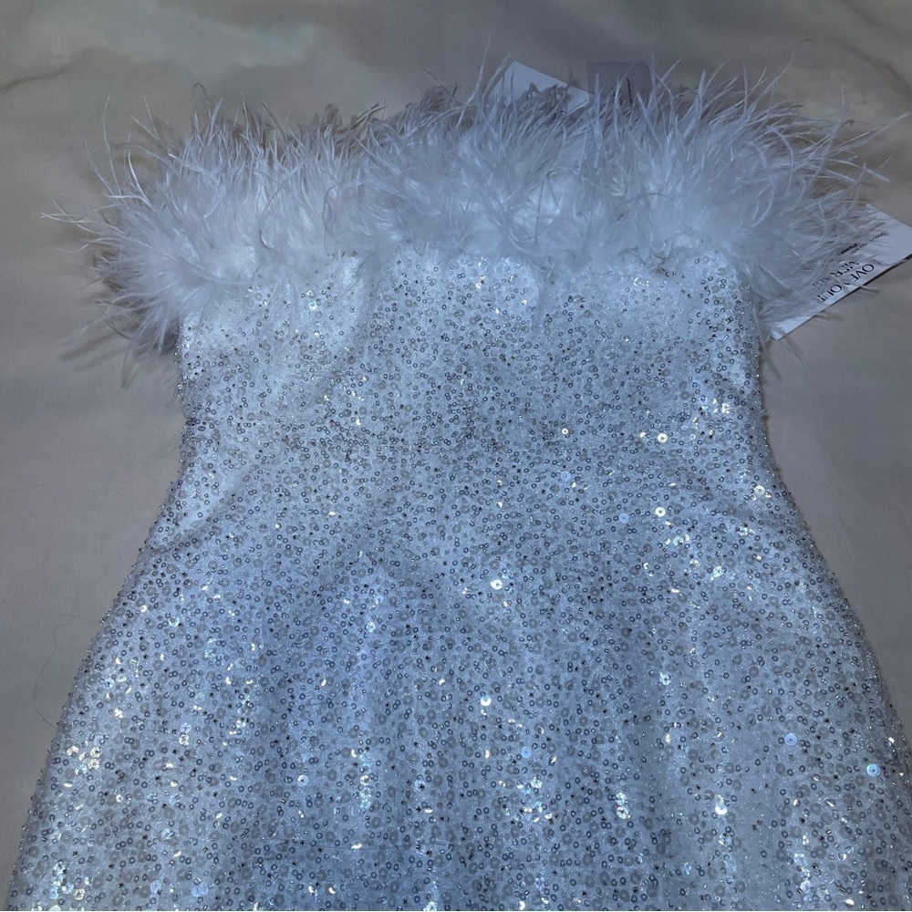 NEW! Nadine Merabi- White Katie Dress Midi Strapless Sequin Size Small NO BELT - Picture 4 of 10